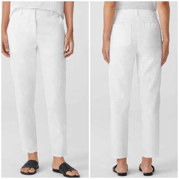 Eileen Fisher Cotton Hemp Tapered Pant White 12 - Picture 1 of 10